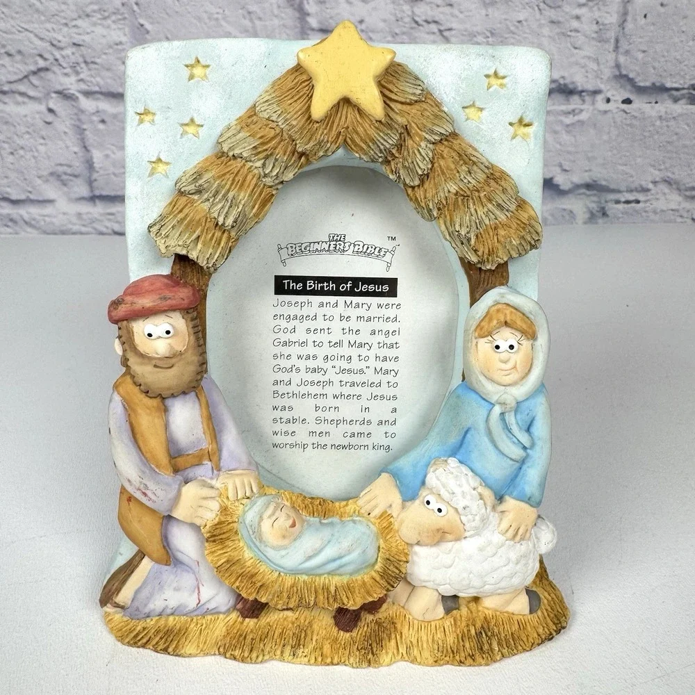 Vtg The Beginner's Bible Birth of Jesus Picture Photo Frame 3 x 4 Cast Art 90s
